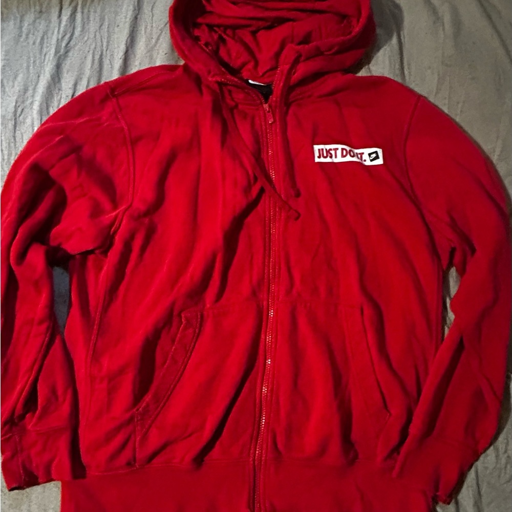 Nike Red Zip-Up Hoodie with Just Do It Patch